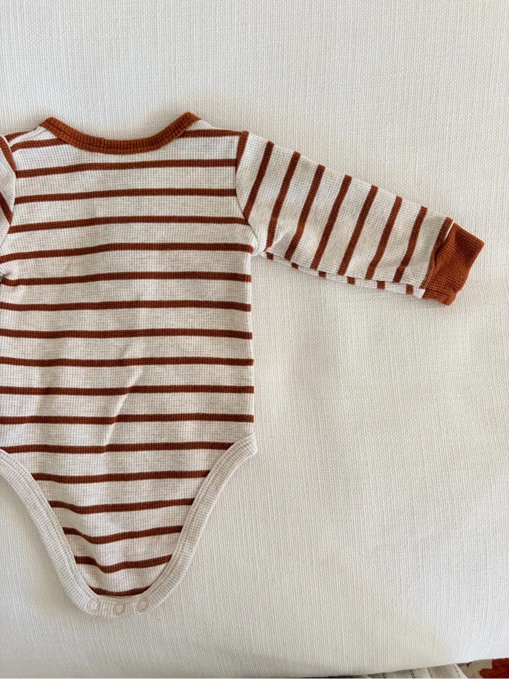 Striped Rust and Cream Long-Sleeve Baby One-Piece